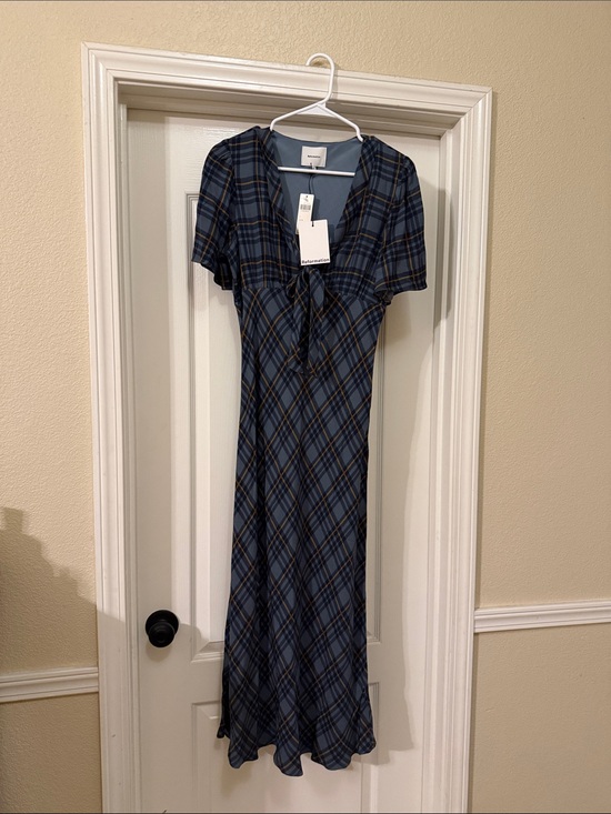 Reformation Dresses & Skirts - Reformation Blue Plaid Tie-Front Maxi Dress with Navy Accents